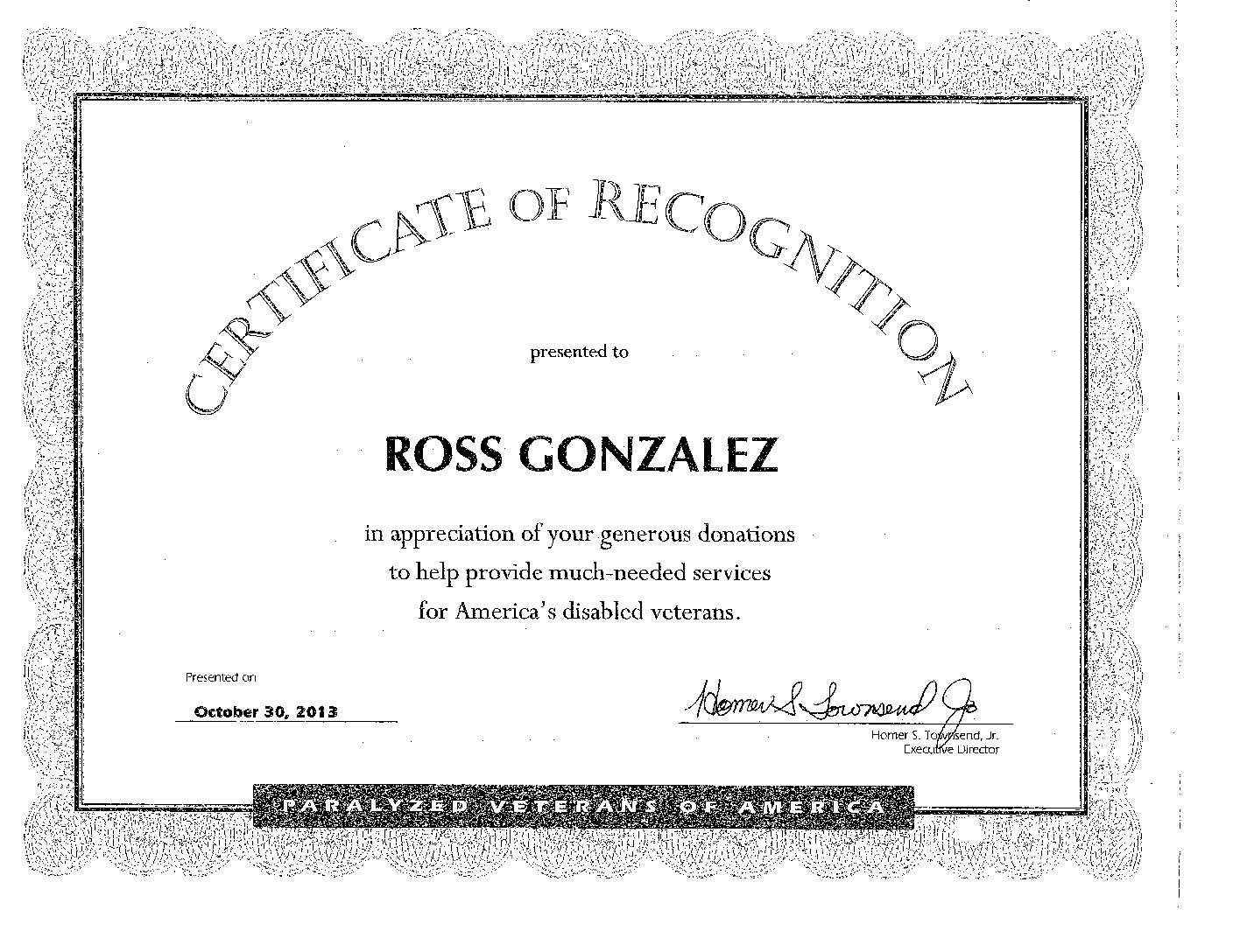 Certificate of Recognition